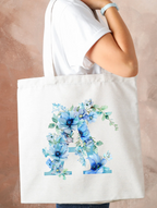 Blue Floral Letter Tote