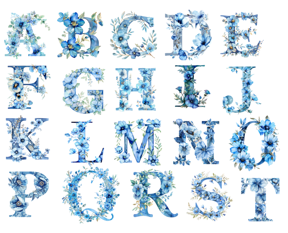 Blue Floral Letter Tote